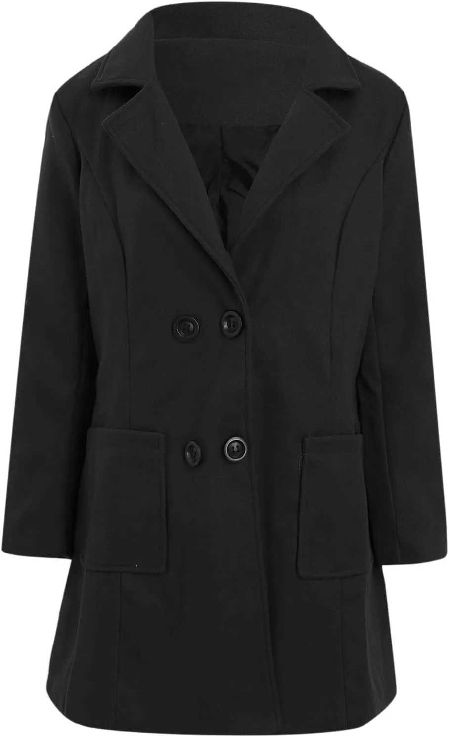 Winter Trench Coat for Women Double Breasted Notched Collar Work Office Jacket Wool Blend Mid Long Pea Coat