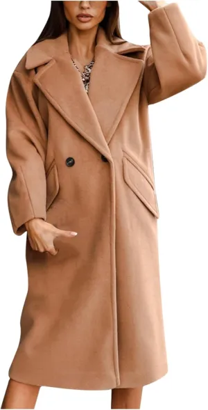 Winter Trench Coat for Women Oversized Notched Collar Single Breast Wool Coats Thicken Warm Pea Coat Jackets