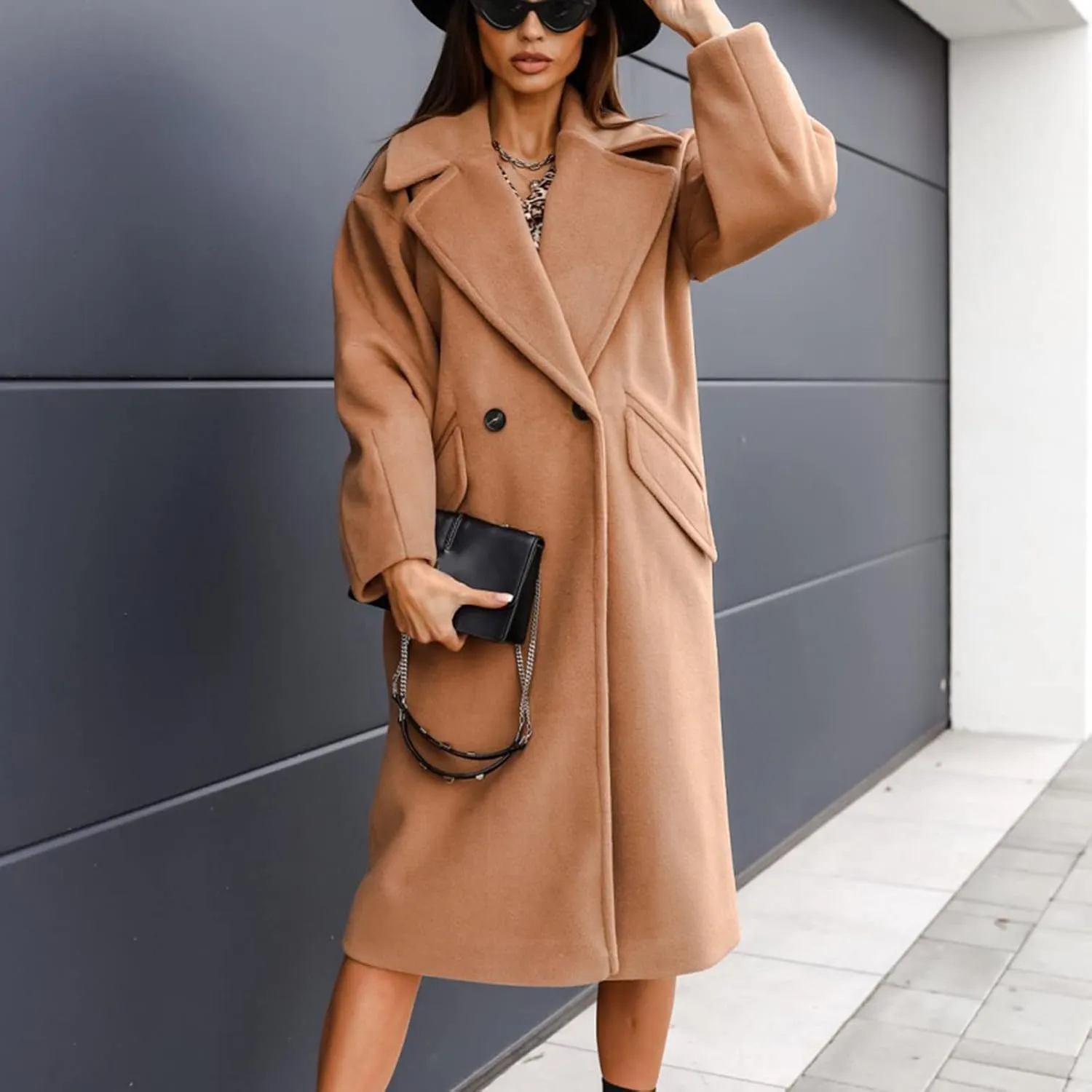 Winter Trench Coat for Women Oversized Notched Collar Single Breast Wool Coats Thicken Warm Pea Coat Jackets
