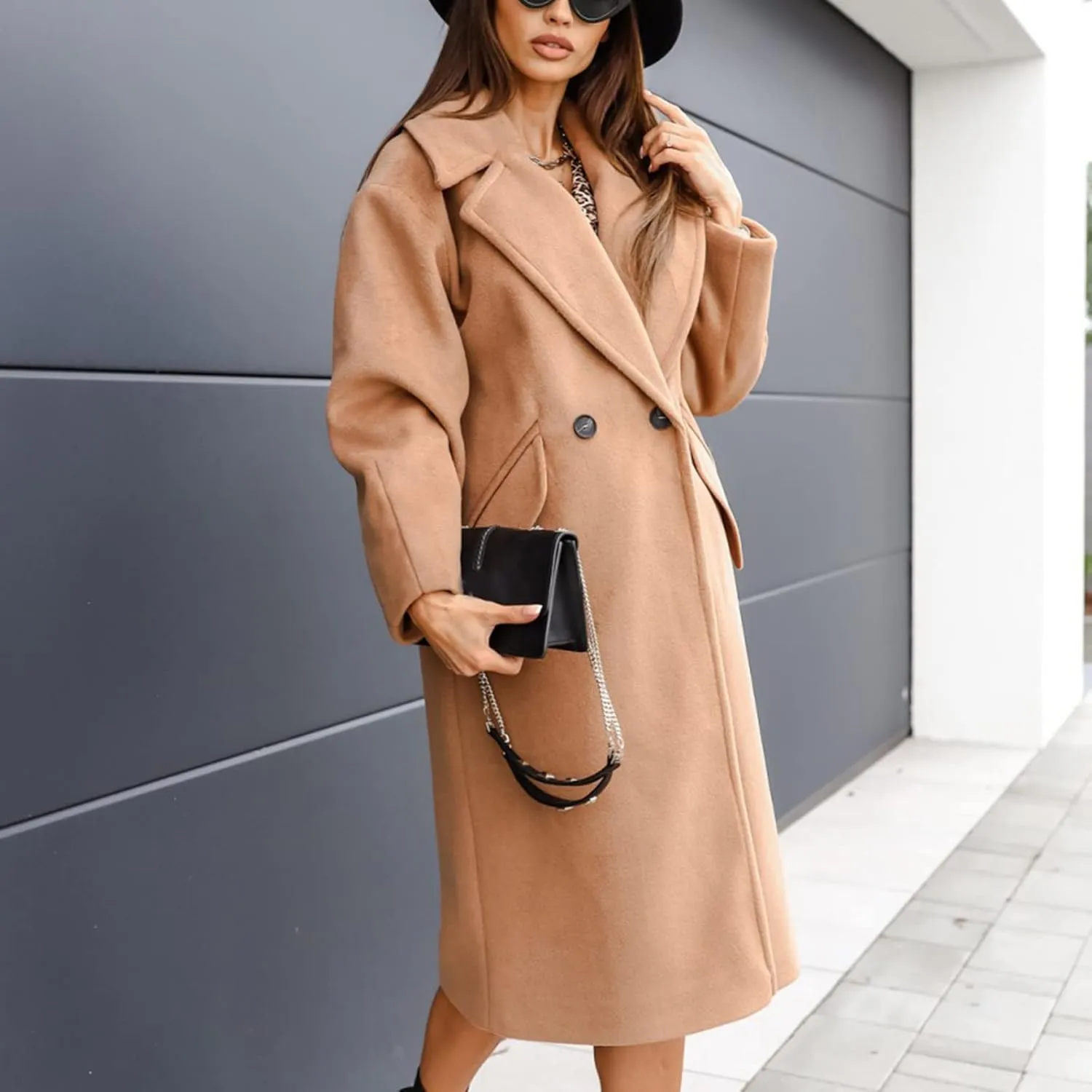 Winter Trench Coat for Women Oversized Notched Collar Single Breast Wool Coats Thicken Warm Pea Coat Jackets