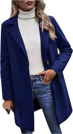 Winter Trench Coat for Women Singe Breasted Notched Lapel Collar Wool Coats Mid Long Oversized Over Coats Jackets