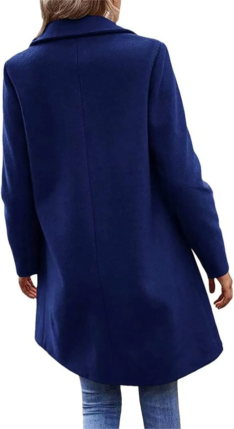 Winter Trench Coat for Women Singe Breasted Notched Lapel Collar Wool Coats Mid Long Oversized Over Coats Jackets