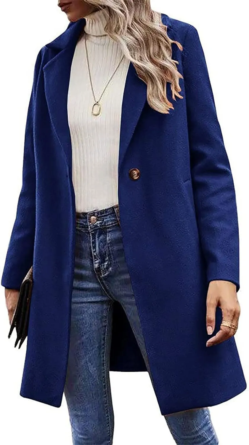 Winter Trench Coat for Women Singe Breasted Notched Lapel Collar Wool Coats Mid Long Oversized Over Coats Jackets