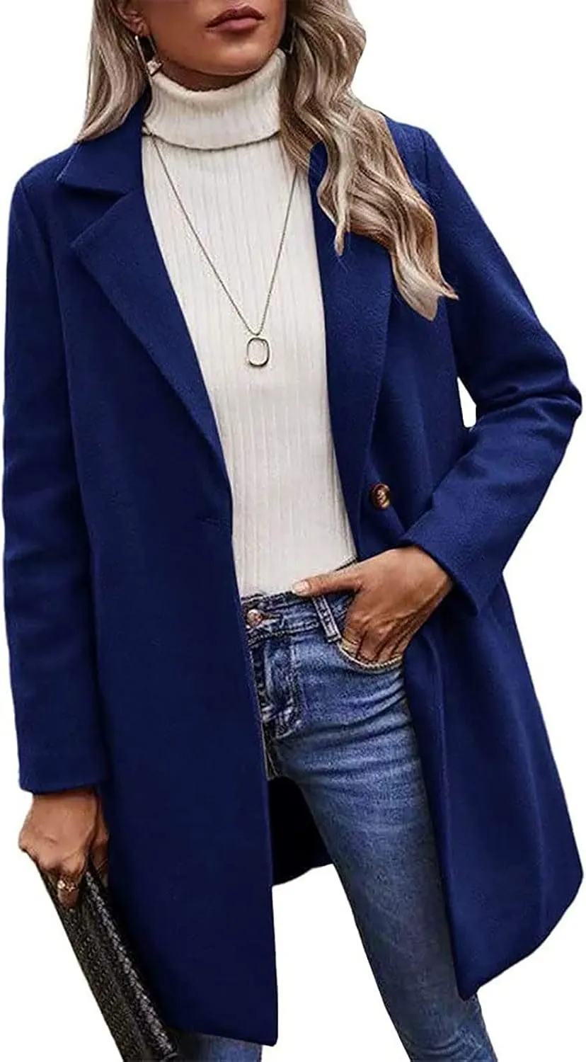 Winter Trench Coat for Women Singe Breasted Notched Lapel Collar Wool Coats Mid Long Oversized Over Coats Jackets