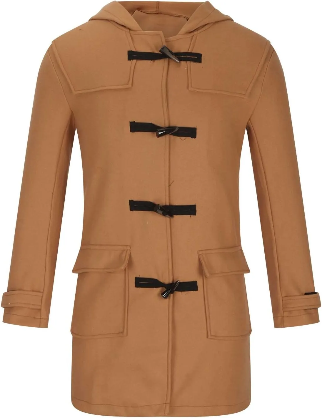 Winter Trench Coat Men Long Big and Tall Pea Coat Horn Button Wool Coat Casual Overcoat Thick Warm Jacket with Hood