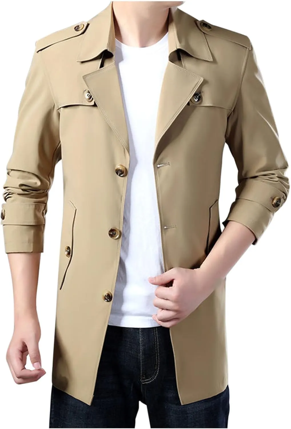 Winter Warm Trench Coats for Men Fashion Lapel Single Breasted Casual Jackets Mid Length Outdoor Windproof Coat