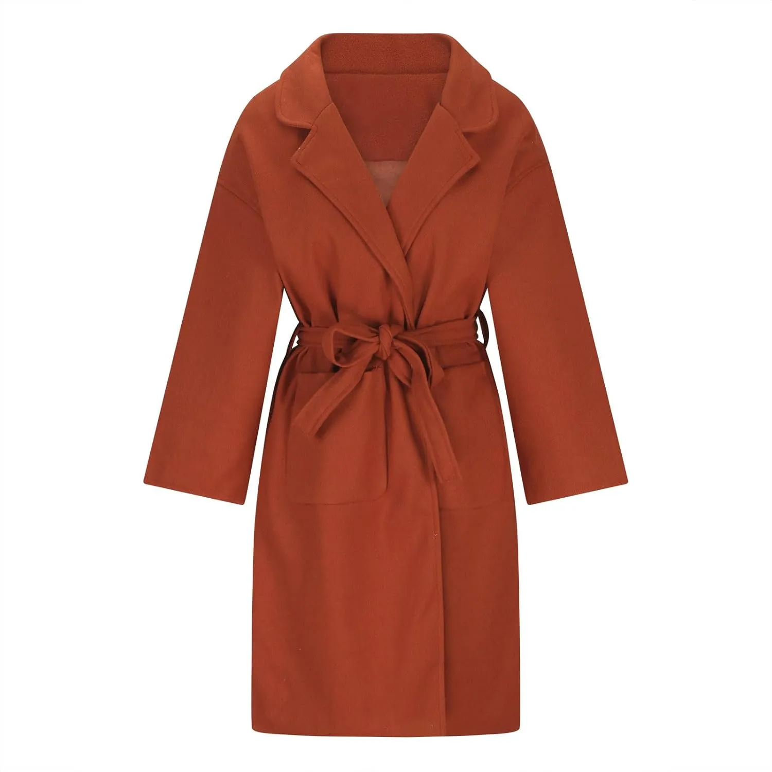 Winter Wool Coat for Women Notch Lapel Collar Open Front Pea Coat Loose Warm Mid-Long Trench Coats Overcoat