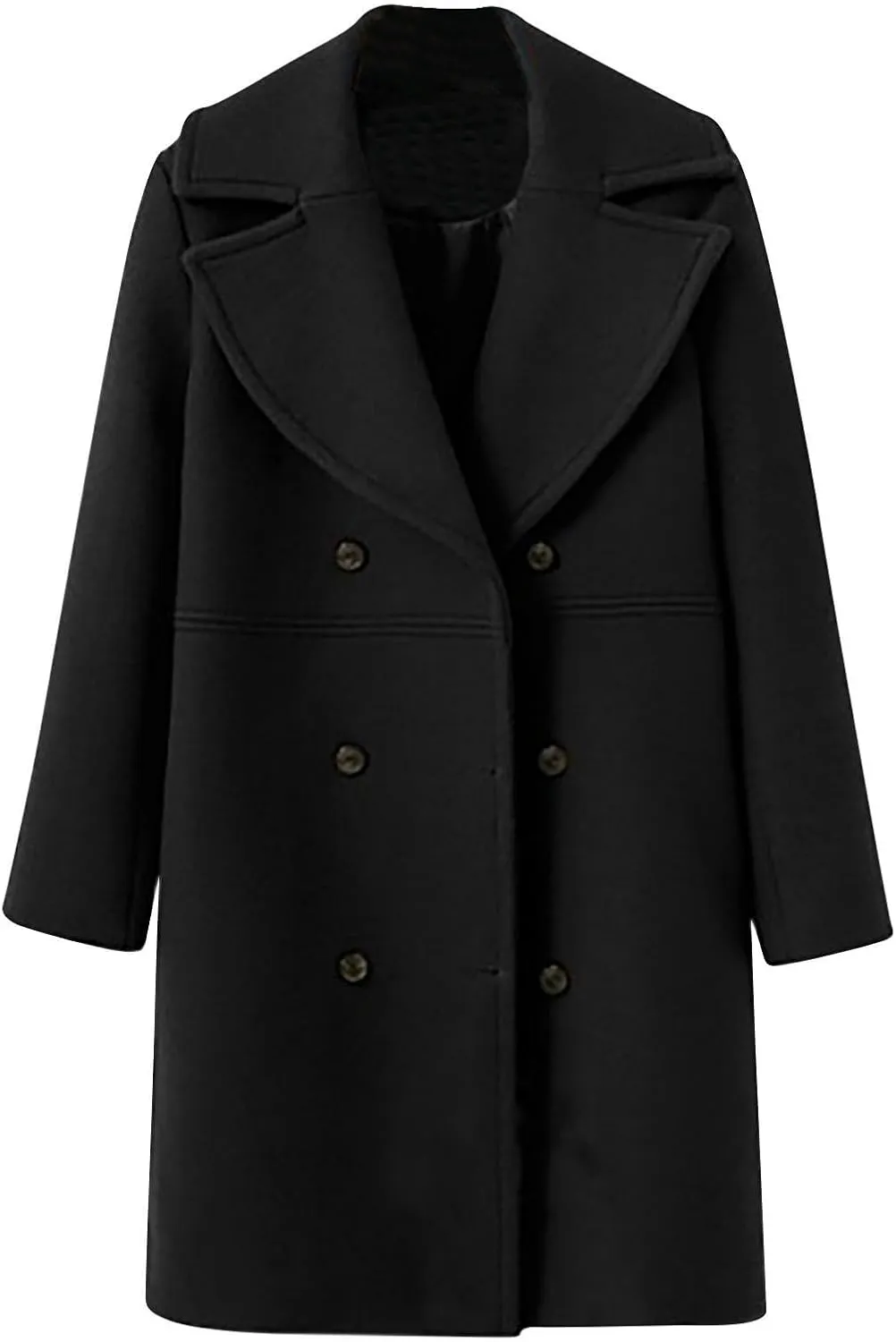 Winter Wool Coats for Women Elegant Double Breasted Mid Length Trench Coat Open Front Notched Collar Over Coat