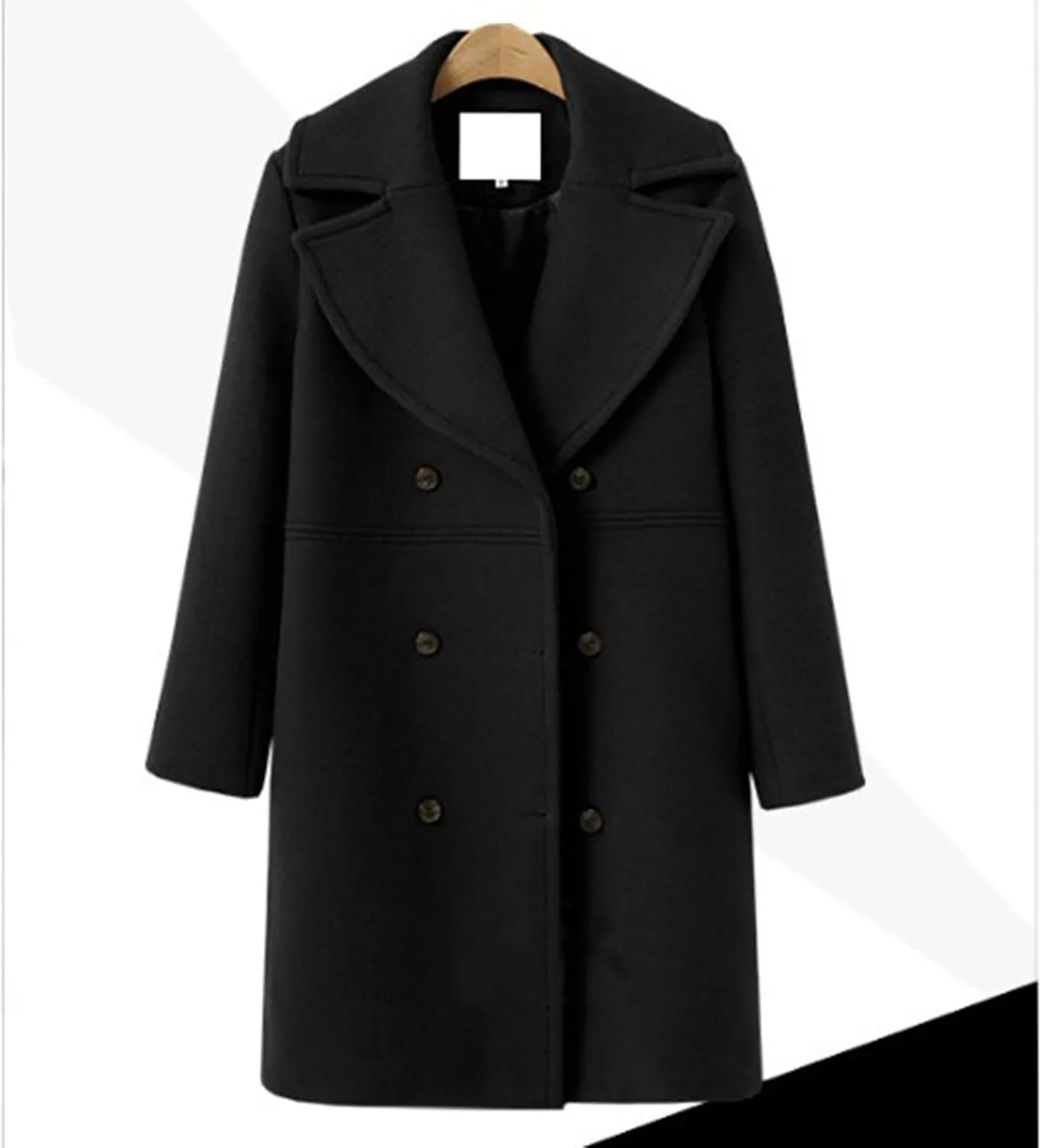 Winter Wool Coats for Women Elegant Double Breasted Mid Length Trench Coat Open Front Notched Collar Over Coat