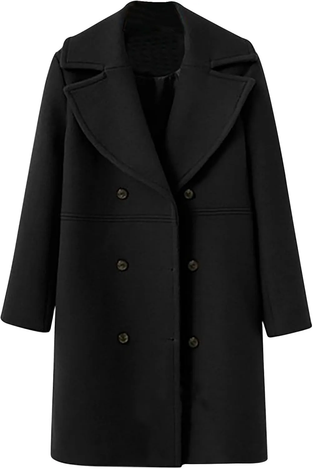 Winter Wool Coats for Women Elegant Double Breasted Mid Length Trench Coat Open Front Notched Collar Over Coat