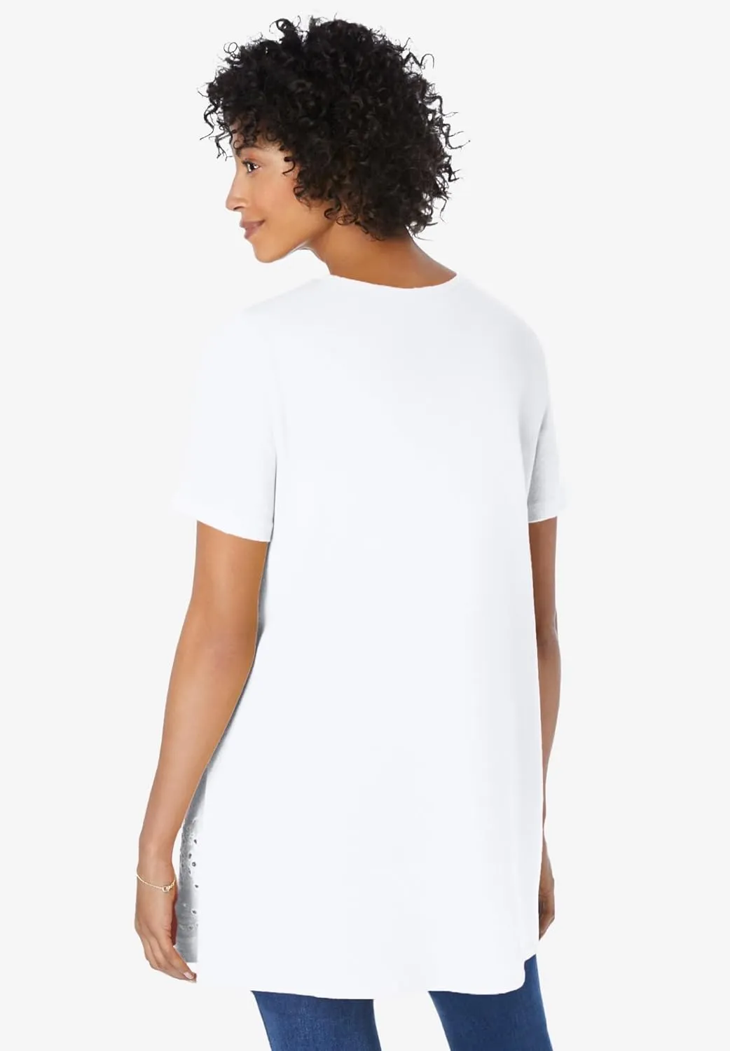 Woman Within Plus Size Embroidered Eyelet Pintucked Tunic