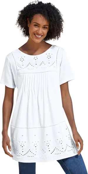 Woman Within Plus Size Embroidered Eyelet Pintucked Tunic