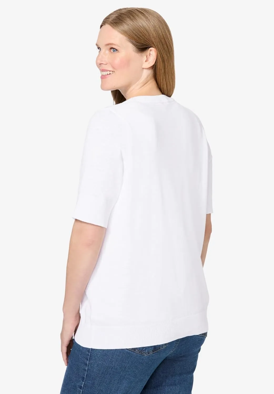Woman Within Plus Size Lightweight Short Sleeve V-Neck Cardigan