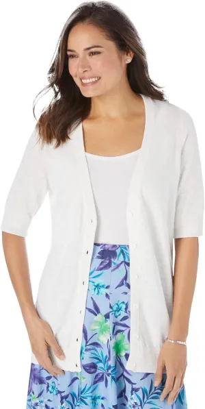 Woman Within Plus Size Lightweight Short Sleeve V-Neck Cardigan