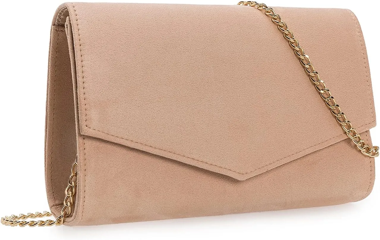 Women Evening Bag Dressy Clutch Handbag Faux Suede Purse for Wedding