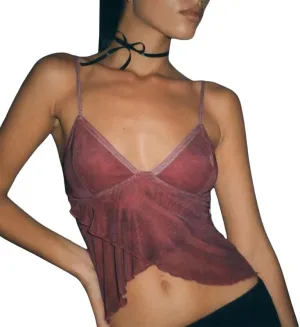 Women Ruffle Trim Crop Camisoles Sheer Mesh Backless Cami Top Open Front Crop Top Slim Fit Streetwear