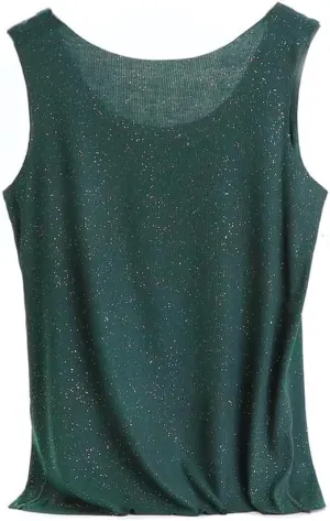 Women Shining Tank Tops Summer Camisole Vest Loose Ladies Neck Sexy Tee