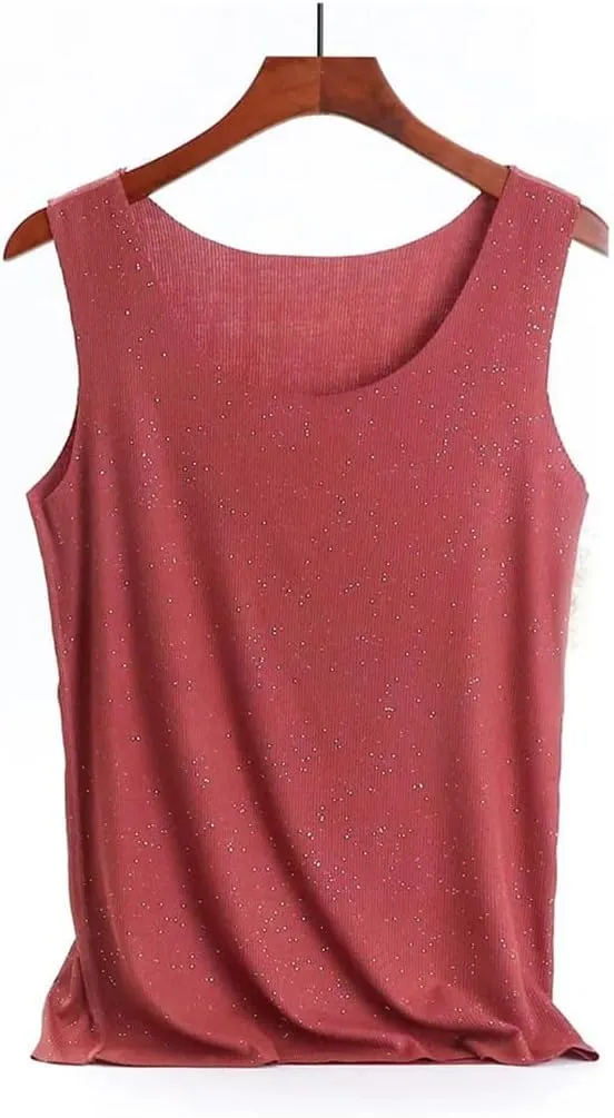 Women Shining Tank Tops Summer Camisole Vest Loose Ladies Neck Sexy Tee