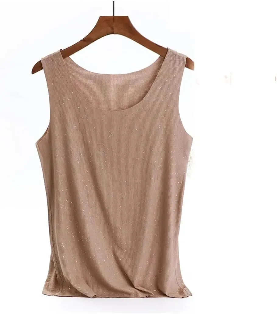 Women Shining Tank Tops Summer Camisole Vest Loose Ladies Neck Sexy Tee