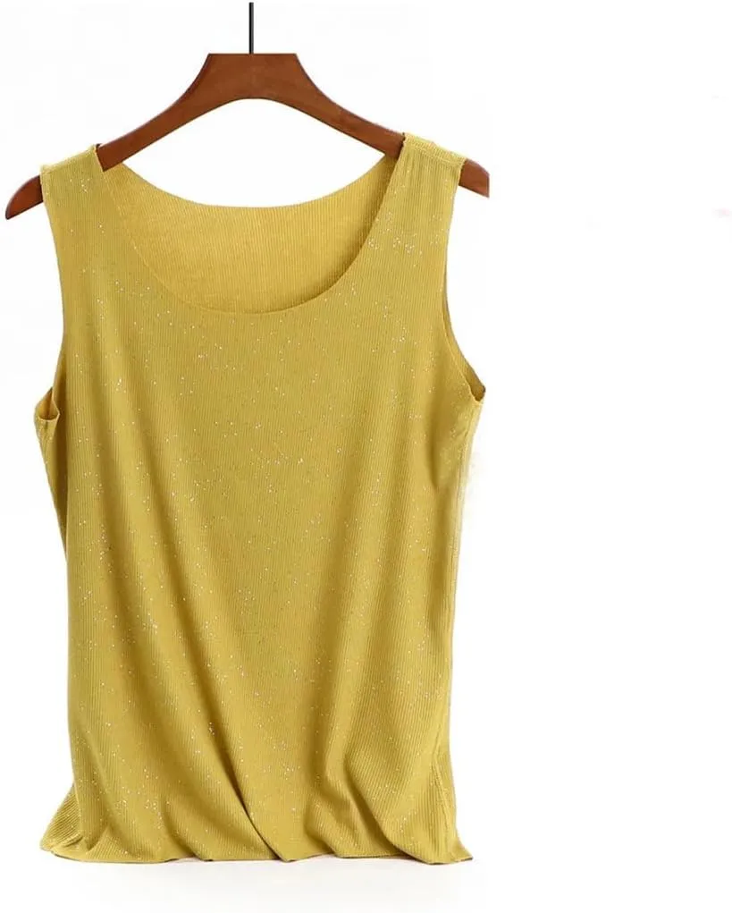 Women Shining Tank Tops Summer Camisole Vest Loose Ladies Neck Sexy Tee