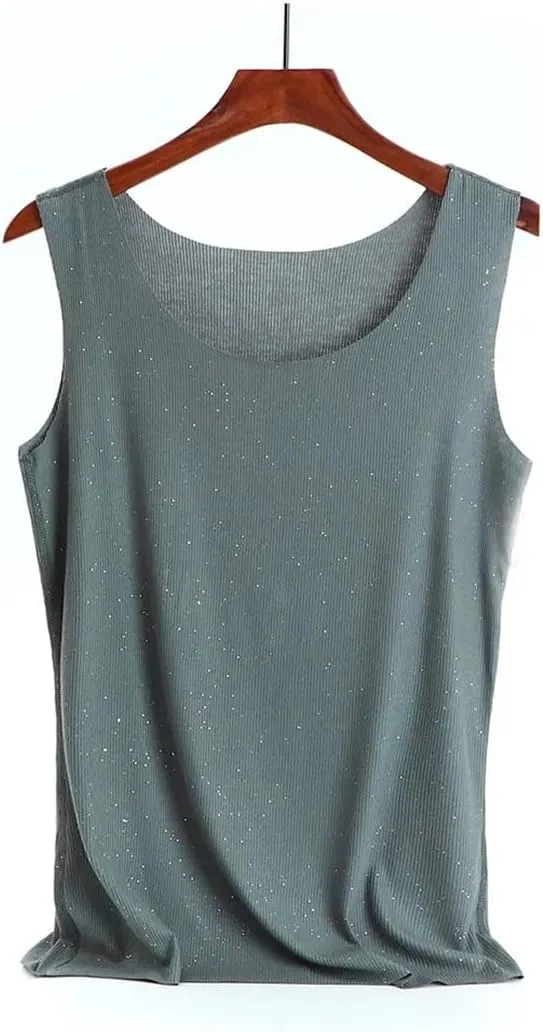 Women Shining Tank Tops Summer Camisole Vest Loose Ladies Neck Sexy Tee
