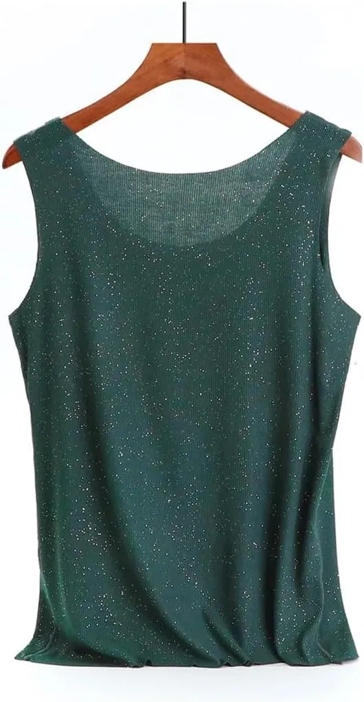 Women Shining Tank Tops Summer Camisole Vest Loose Ladies Neck Sexy Tee