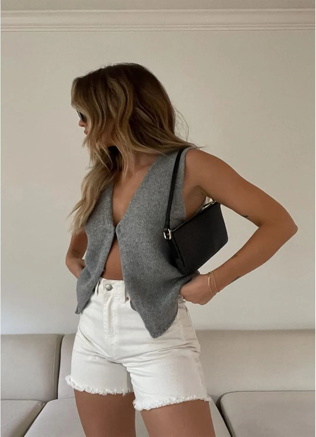 Women Vintage Crochet Vest Tank Top Y2k Sleeveless V Neck Knit Open Front Crop Top Streetwear