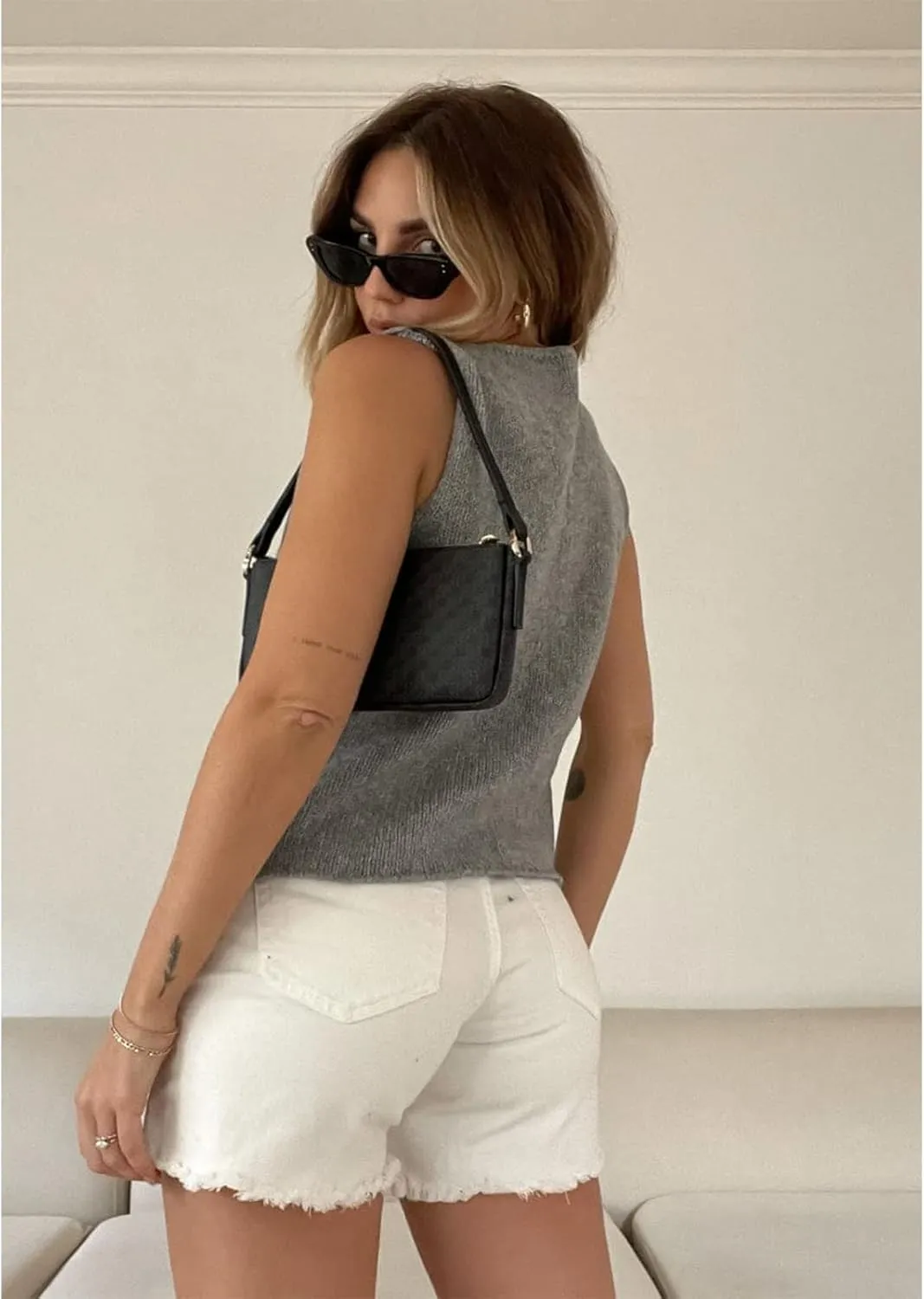 Women Vintage Crochet Vest Tank Top Y2k Sleeveless V Neck Knit Open Front Crop Top Streetwear