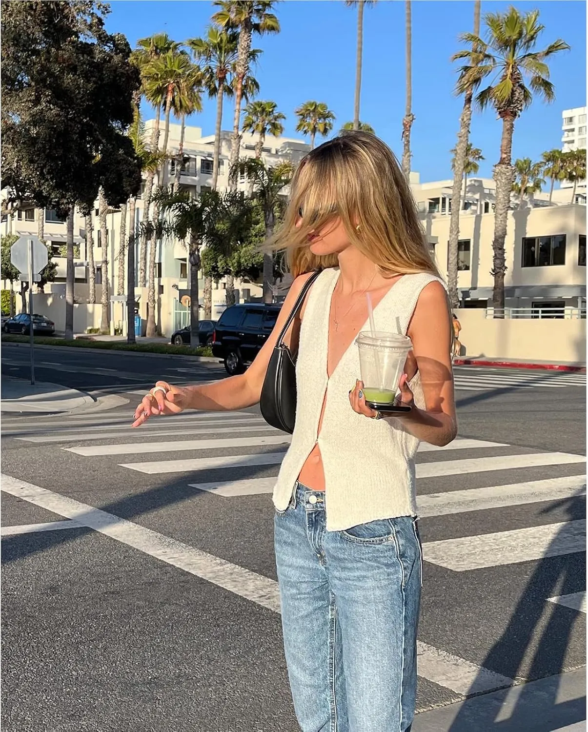 Women Vintage Crochet Vest Tank Top Y2k Sleeveless V Neck Knit Open Front Crop Top Streetwear