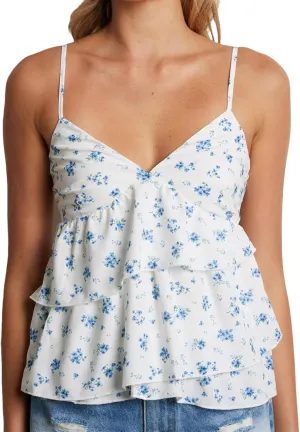 Women Y2k Cami Tank Top Spaghetti Strap Floral Print Ruffle Hem Camisole Flowy Summer Going Out Top