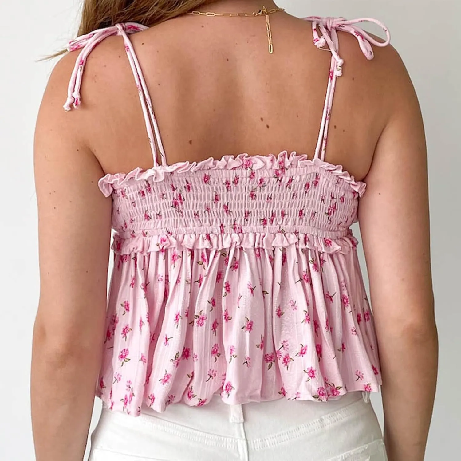 Women Y2k Cami Tank Top Spaghetti Strap Floral Print Ruffle Hem Camisole Flowy Summer Going Out Top