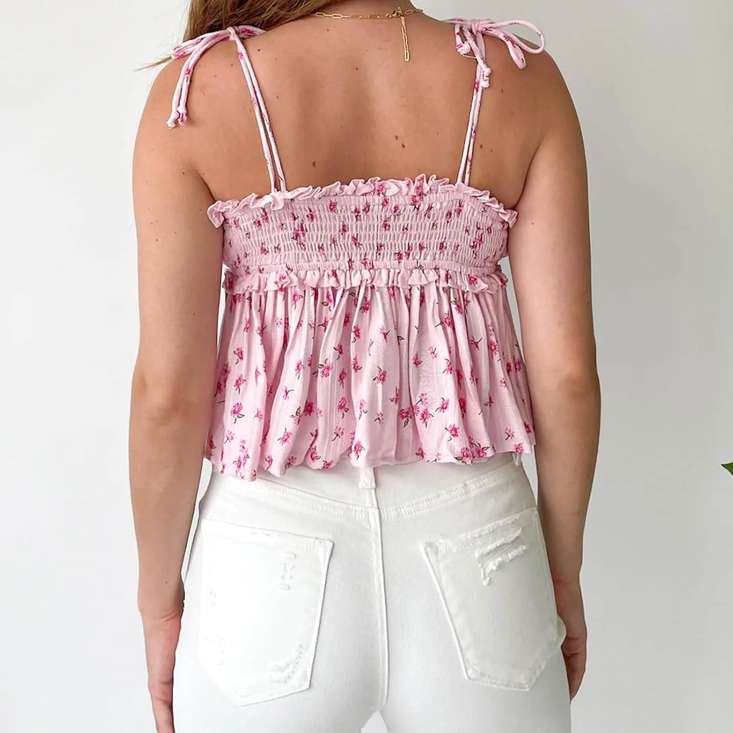 Women Y2k Cami Tank Top Spaghetti Strap Floral Print Ruffle Hem Camisole Flowy Summer Going Out Top