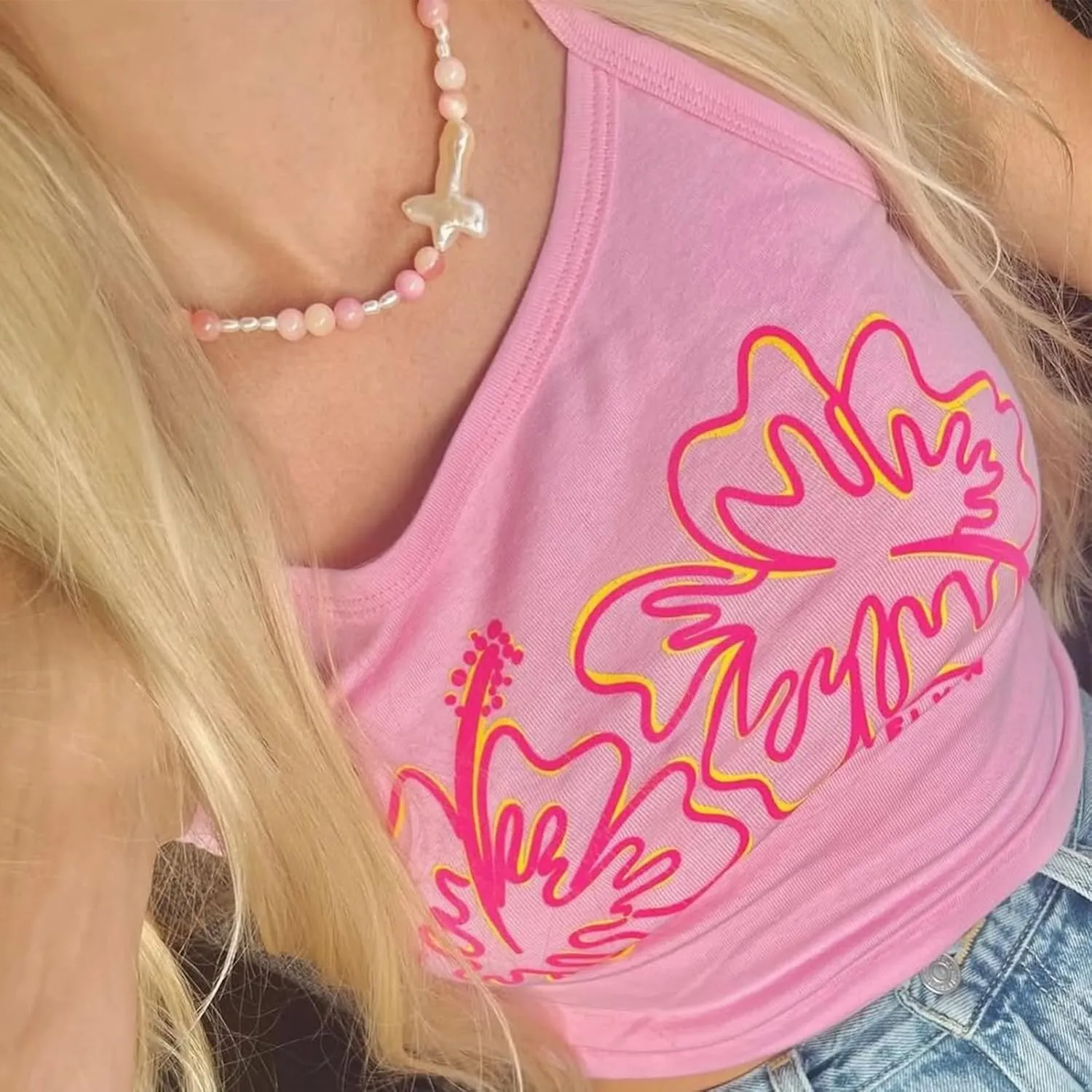 Women Y2K Cute Graphic Cami Top Floral Print Sleeveless Scoop Neck Tank Top Summer Going Out Camisole
