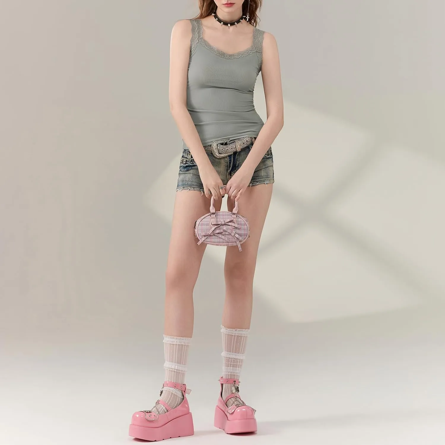 Women Y2K Lace Patchwork Tank Top Aesthetic Low Cut Sleeveless Backless Vest Vintage Camisole Crop Top Streetwear