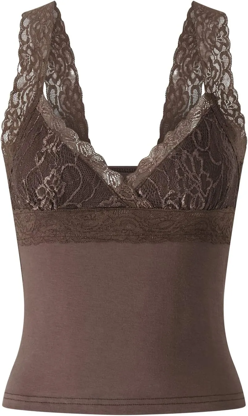 Women Y2K Lace Patchwork Tank Top Aesthetic Low Cut Sleeveless Backless Vest Vintage Camisole Crop Top Streetwear