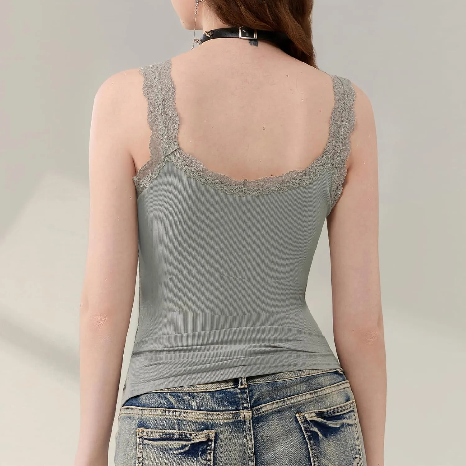 Women Y2K Lace Patchwork Tank Top Aesthetic Low Cut Sleeveless Backless Vest Vintage Camisole Crop Top Streetwear
