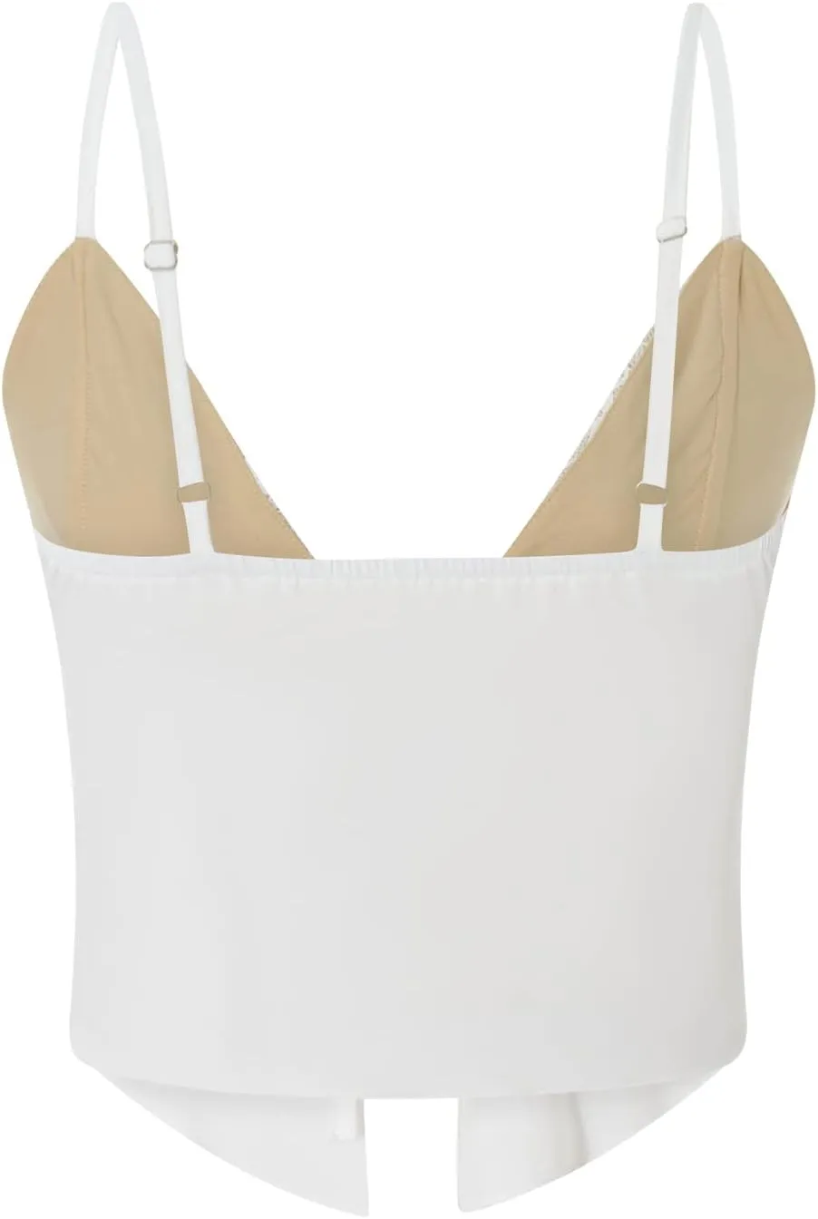 Women Y2K Lace Trim Crop Top V Neck Spaghetti Strap Camisole Top Sleeveless Summer Streetwear
