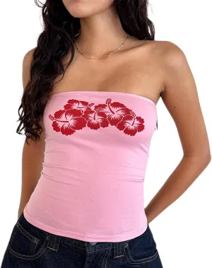 Women Y2k Tube Top Strapless Floral Print Bandeau Top Summer Aesthetic Sleveeless Tanks Going Out Tops