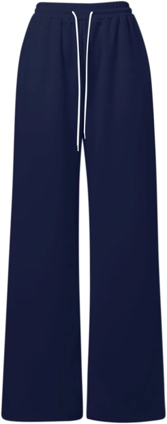 Women's Athletic Wide Leg Sweatpants Baggy Fleece Solid Open Bottom Joggers Running Casual Loose Fit High Waist 2025