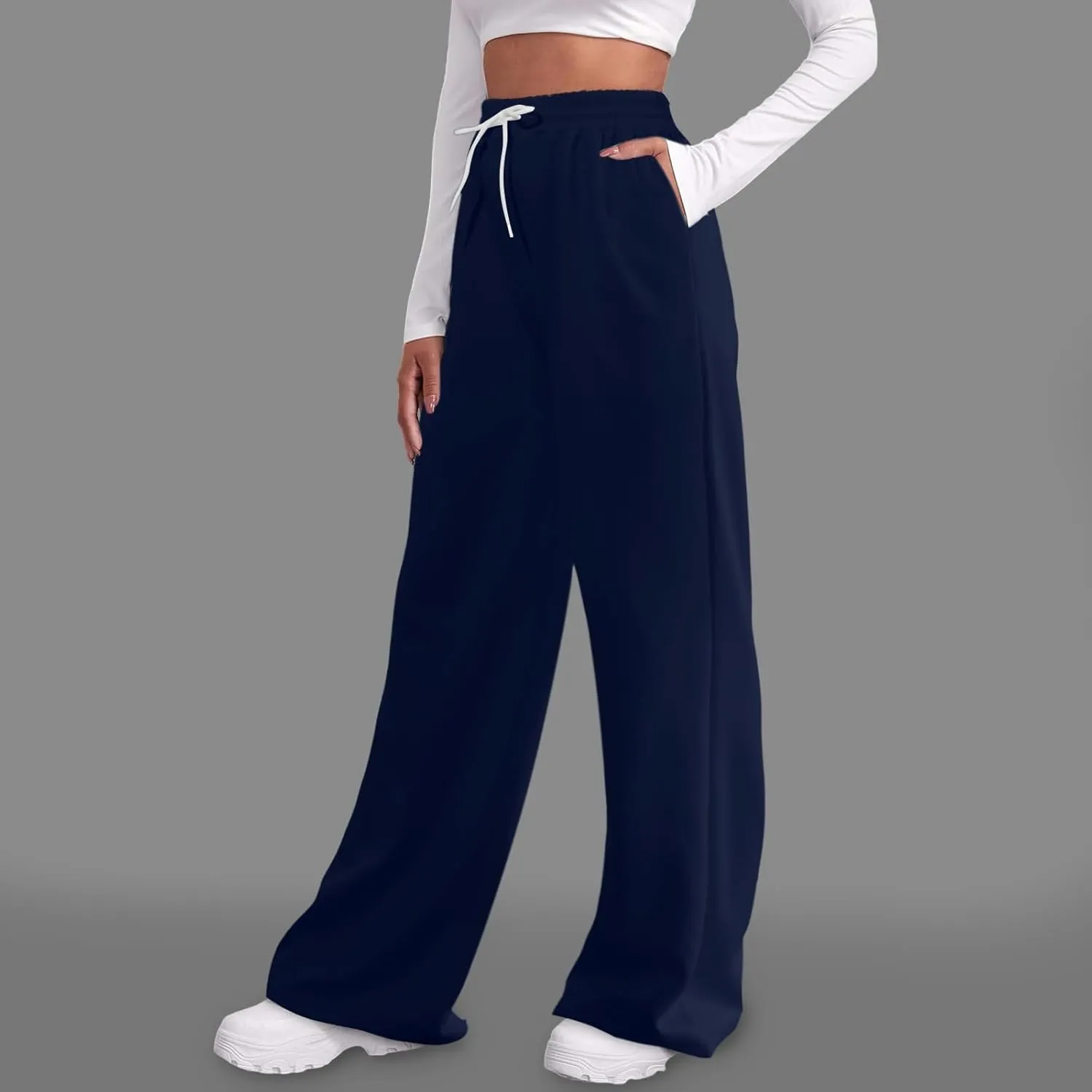 Women's Athletic Wide Leg Sweatpants Baggy Fleece Solid Open Bottom Joggers Running Casual Loose Fit High Waist 2025