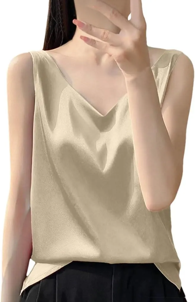 Women's Camisole V Neck Simple Camisole Tank Top Silk Underwear Pajamas Camping Top Sleeveless Top