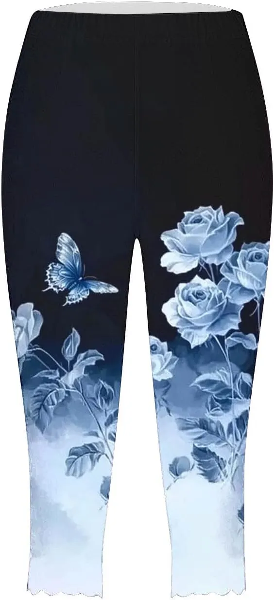 Womens Capris for Summer Dressy Cropped High Waist Yoga Pants Comfy Stretchy Leggings Workout Compression Pants