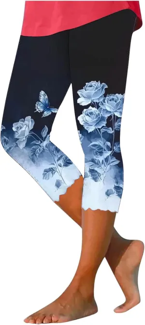 Womens Capris for Summer Dressy Cropped High Waist Yoga Pants Comfy Stretchy Leggings Workout Compression Pants