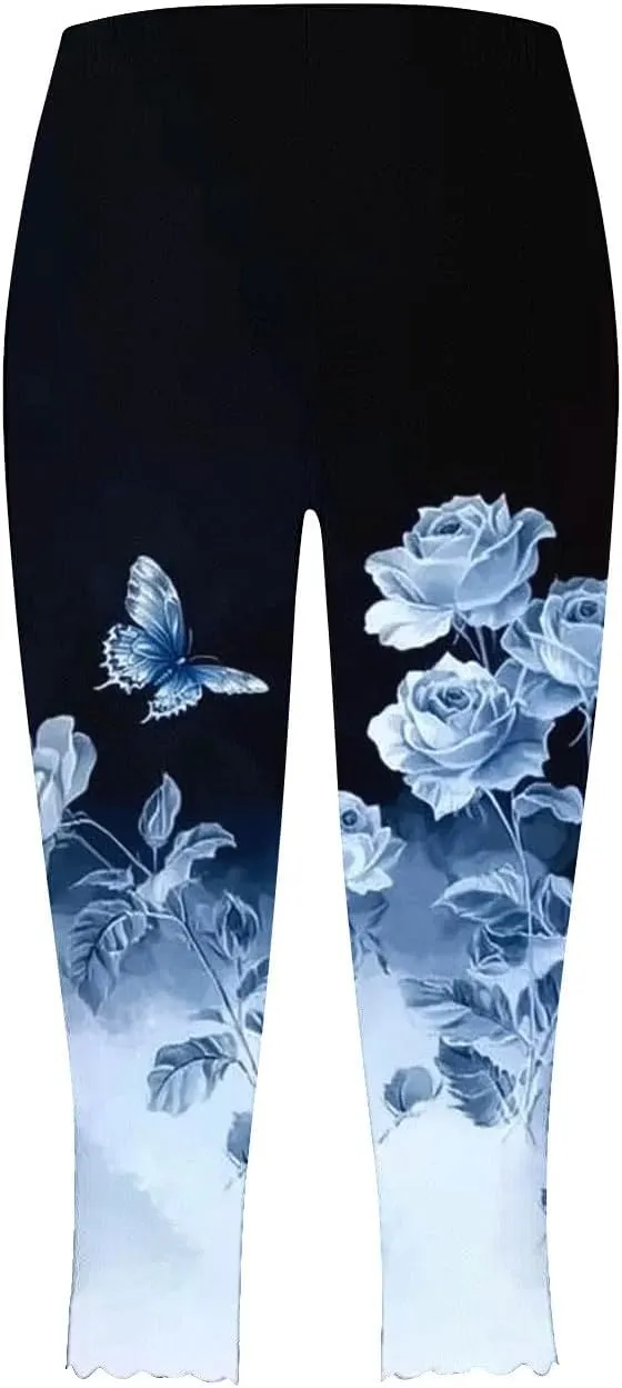 Womens Capris for Summer Dressy Cropped High Waist Yoga Pants Comfy Stretchy Leggings Workout Compression Pants