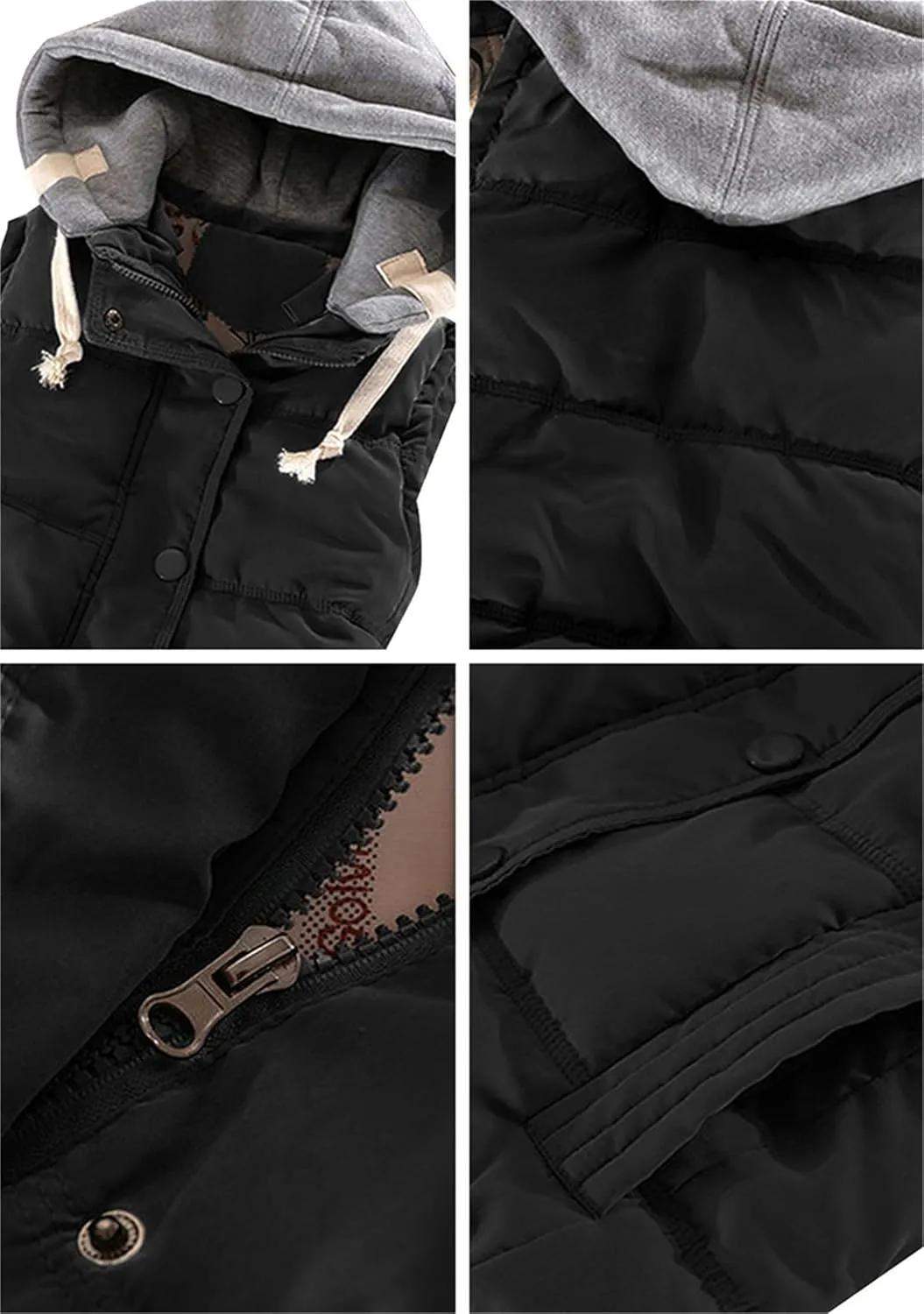 Women's Casual Quilted Padded Puffer Vest Plain Warm Vest with Removable Hooded