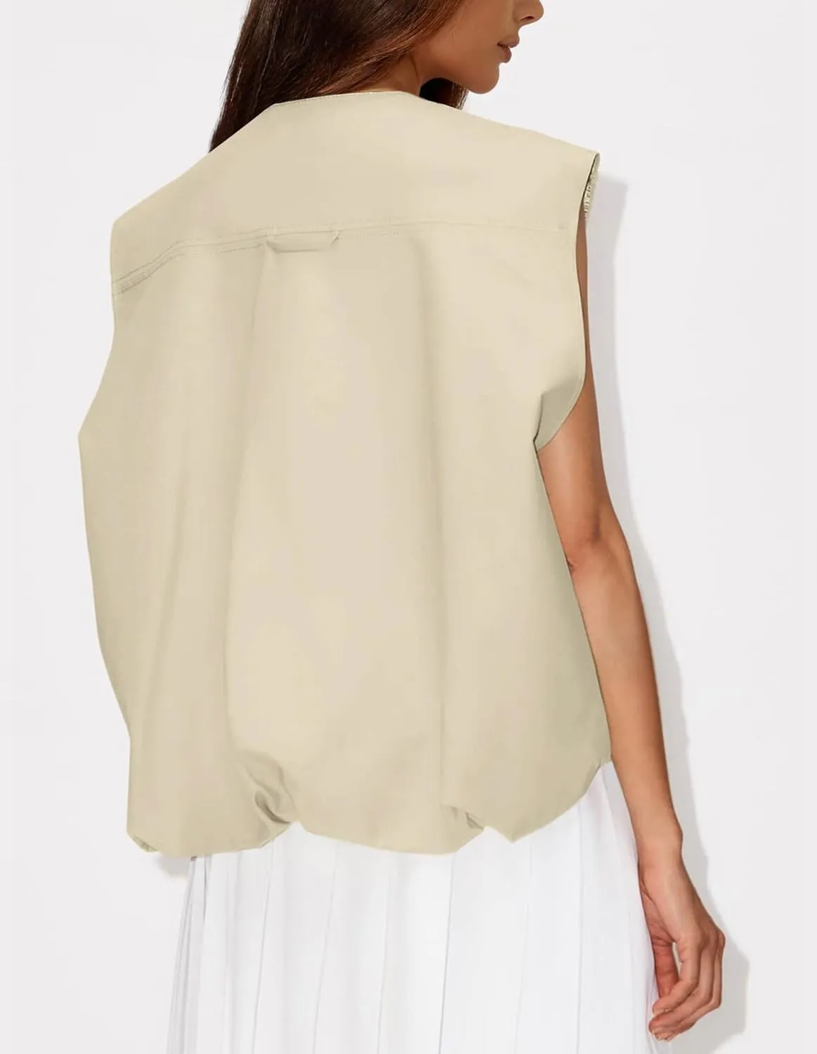Womens Casual Zip Up Vest Sleeveless Jacket with Pockets Cargo Oversized Vest Ruched Hem Lightweight Blazer