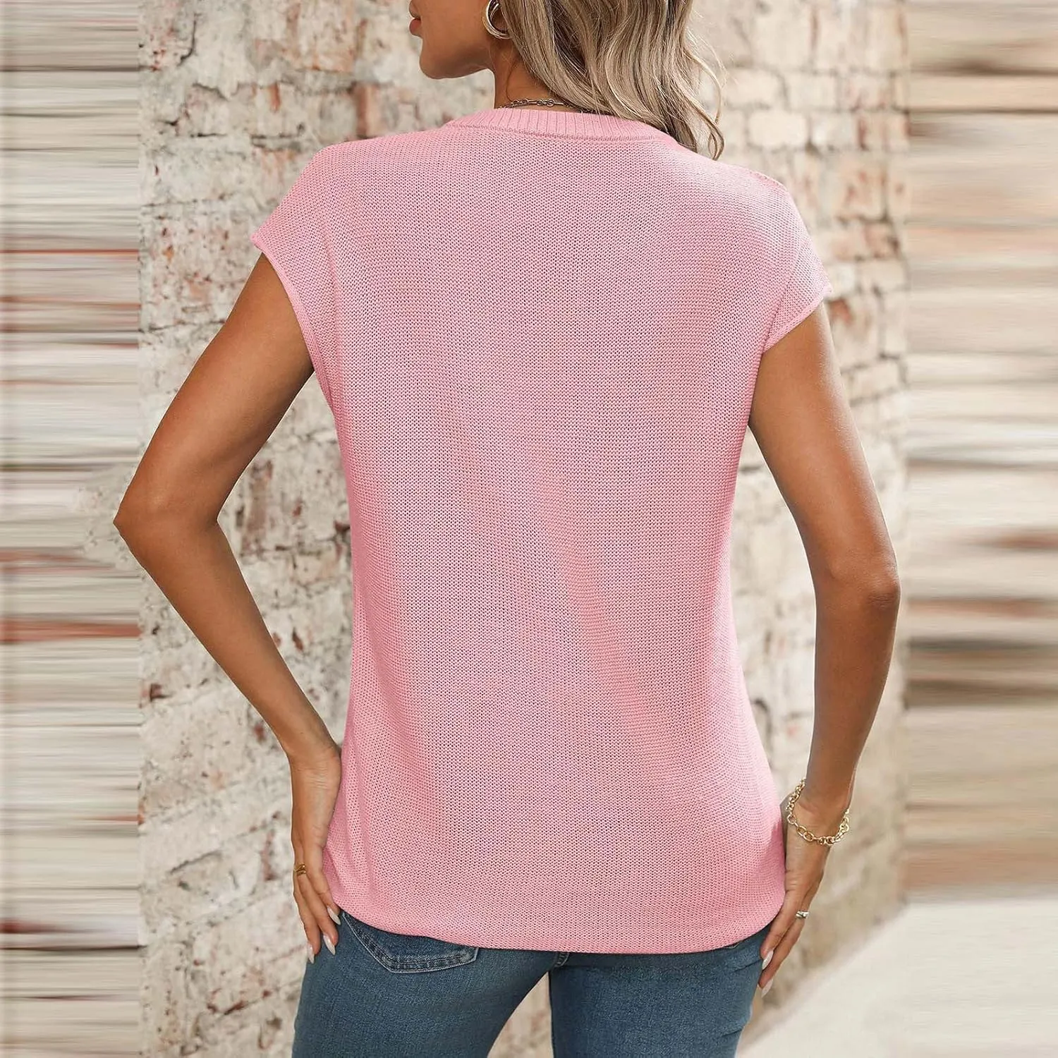 Womens Cotton Pullover Tops 2025 Summer Trendy Knit Cap Sleeve Sweater Vests Casual Loose Fit Lightweight Blouse