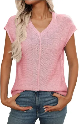 Womens Cotton Pullover Tops 2025 Summer Trendy Knit Cap Sleeve Sweater Vests Casual Loose Fit Lightweight Blouse