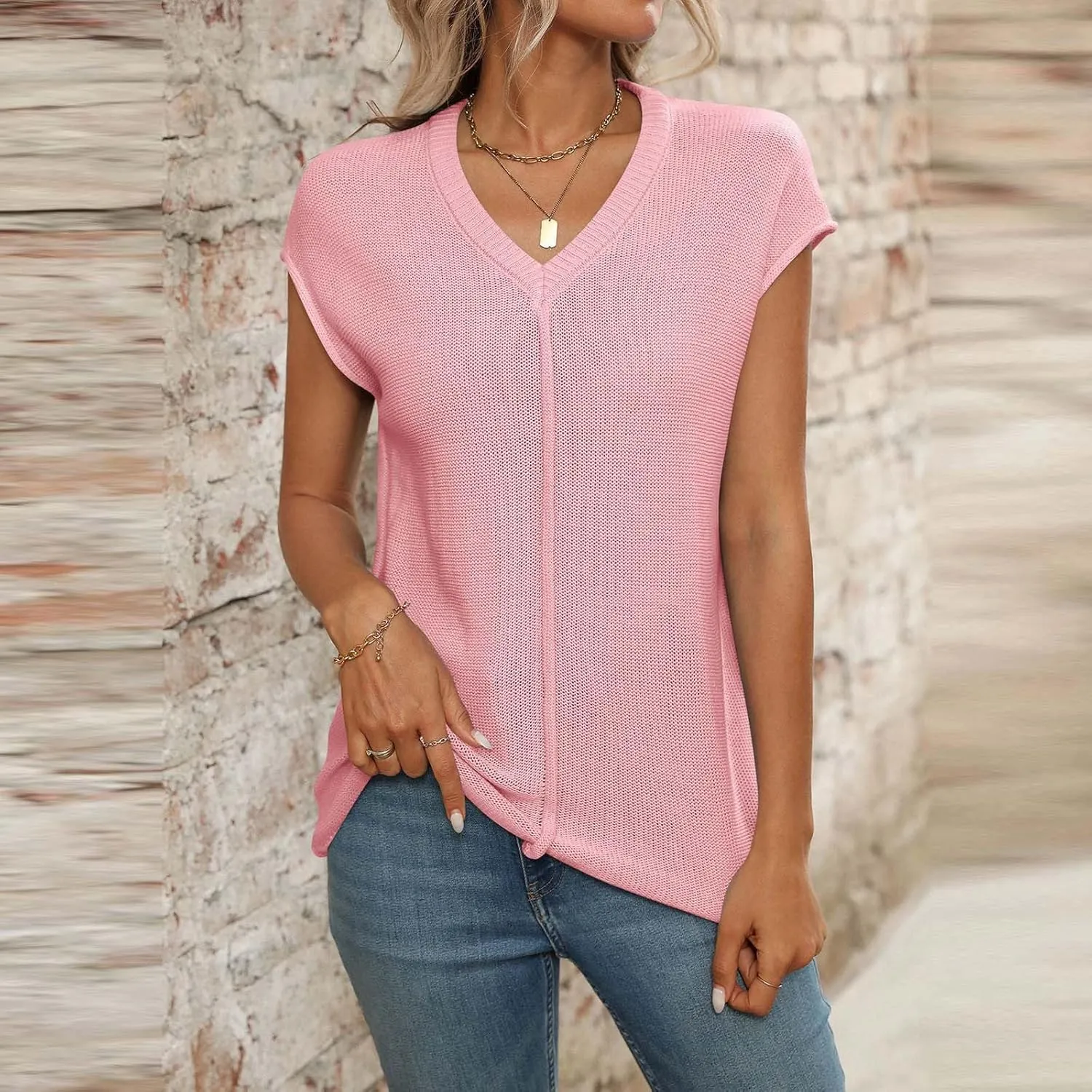Womens Cotton Pullover Tops 2025 Summer Trendy Knit Cap Sleeve Sweater Vests Casual Loose Fit Lightweight Blouse