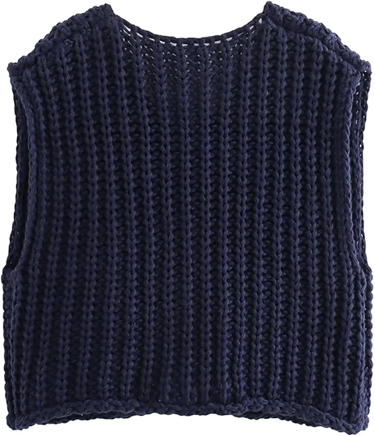 Womens Crochet Knit Top Sleeveless Button Down Crop Top Open Front Sweater Cardigan Vest with Pockets